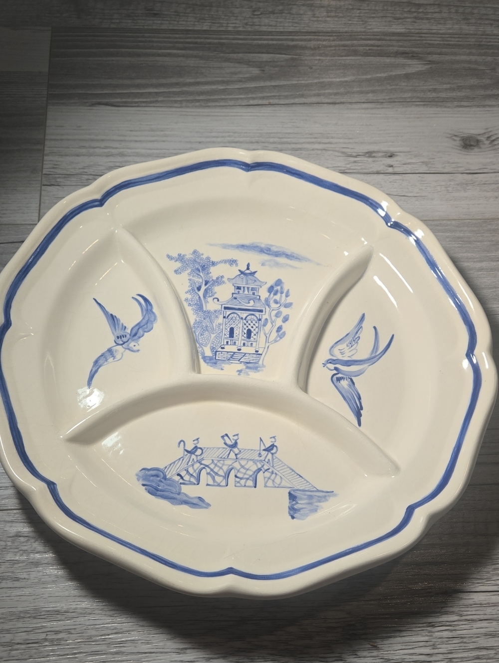 Vintage Ker Vitrex Blue Willow Divided Grill Plate | No. 350 Three-Section